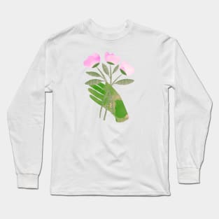 Green hand with pink flowers for you Long Sleeve T-Shirt